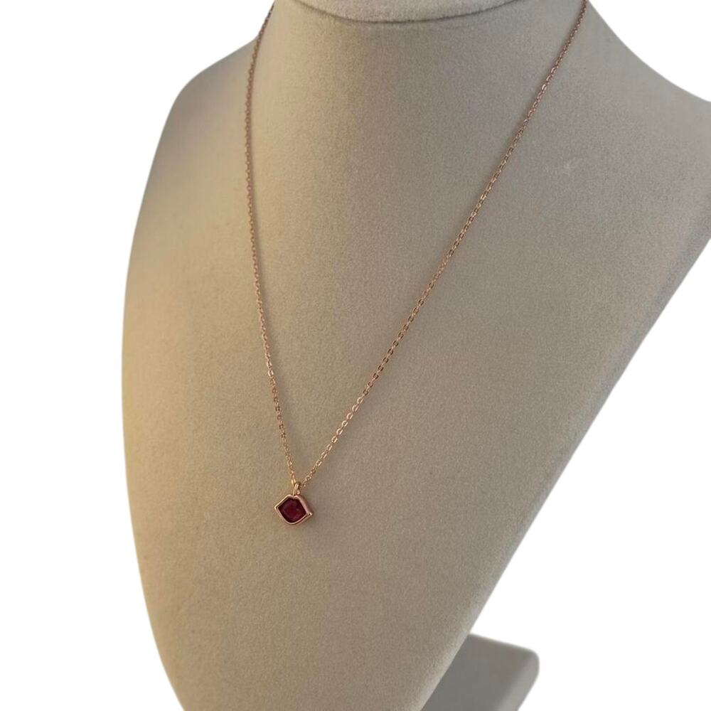 Rose Gold Red Crystal Pendant Necklace Dainty Minimalist Jewelry - Picture 4 of 6